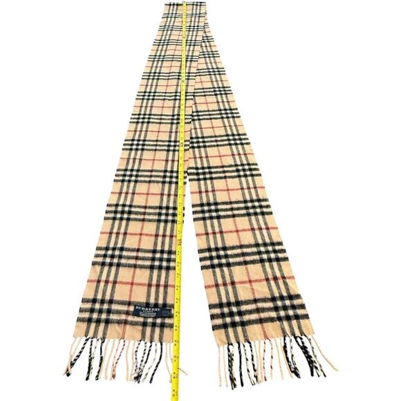 Burberry 100% Cashmere Scarf Beige Nova Check in Stone 112” Extra Long x 7” Wide - Picture 3 of 8